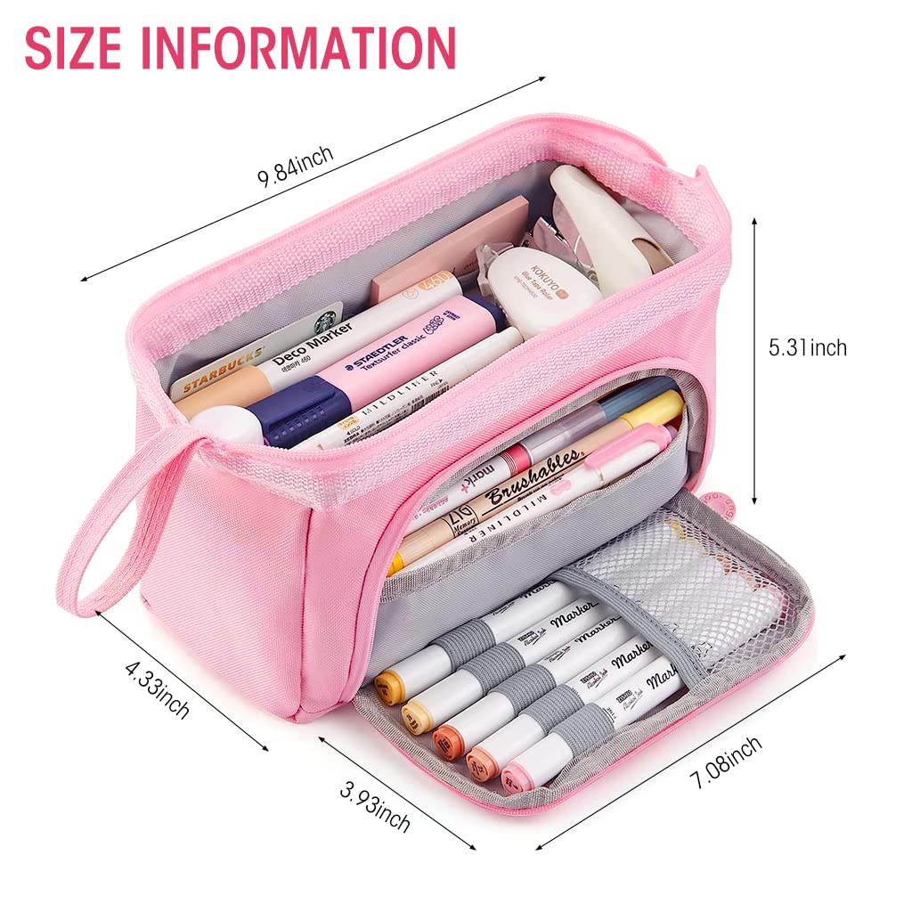 Climberty Large Capacity Pencil Case, Pencil Pouch for Boys & Girls, Aesthetic Pencil Case for College Students, Large Storage Pouch Marker Pen Case, Travel Stationery Bag for Teens Student (Pink) Climberty Large Capacity Pencil Case, Pencil Pouch for Boys & Girls, Aesthetic Pencil Case for College Students, Large Storage Pouch Marker Pen Case, Travel Stationery Bag for Teens Student (Pink)